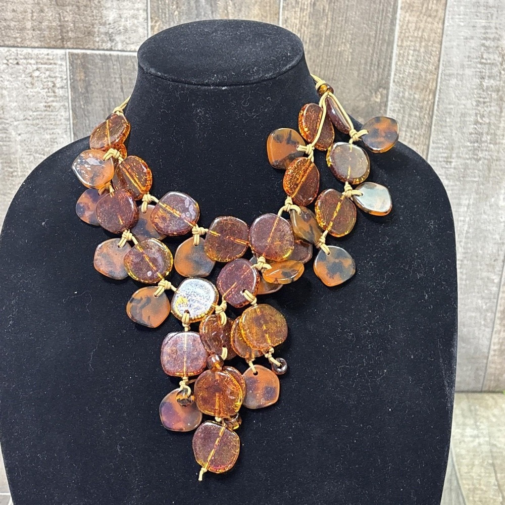 Vintage Natural Baltic Amber Statement Necklace Multi Strand Organic Boho